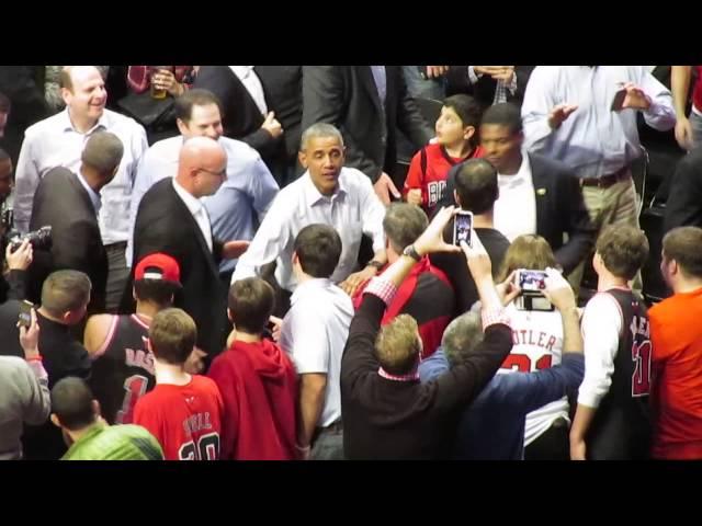 President Barack Obama exiting the Bulls vs. Cavs game 10/27/15 United Center Chicago