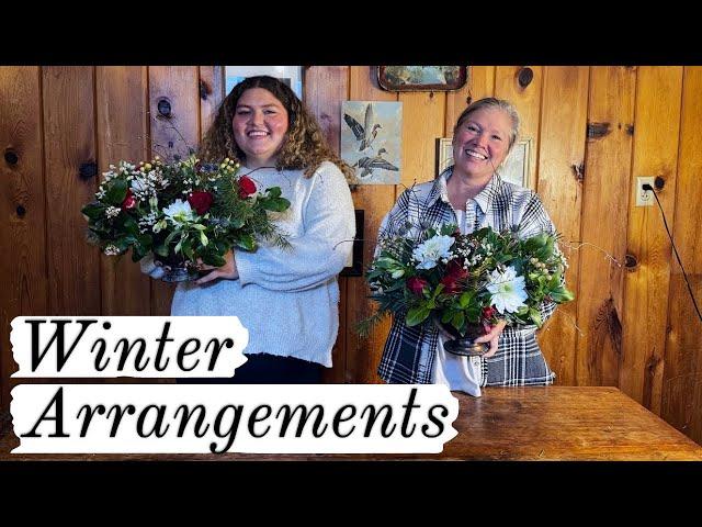 Winter Table Arrangements | foraged greens and store bought flowers