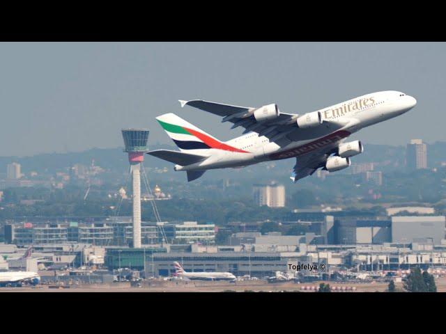 Impressive Zoom Filmed from 8 kilometres away Emirates Airbus A380 powerful take off