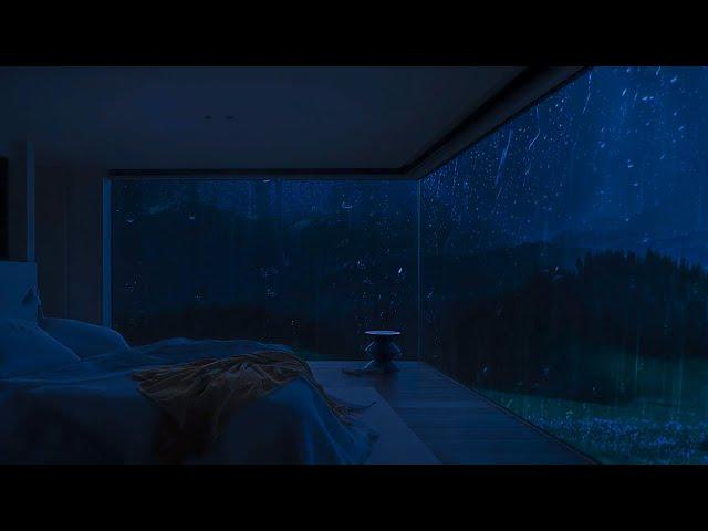 Heavy rain in the window with thunder sounds for sleep, study and meditation