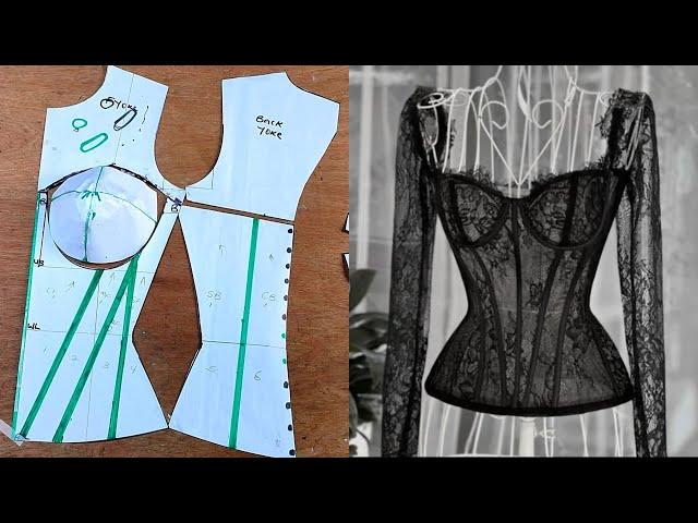 DARTLESS CORSET PATTERN | Waist Snatching Dartless Cupped corset Cutting |  #corset #waistcinching