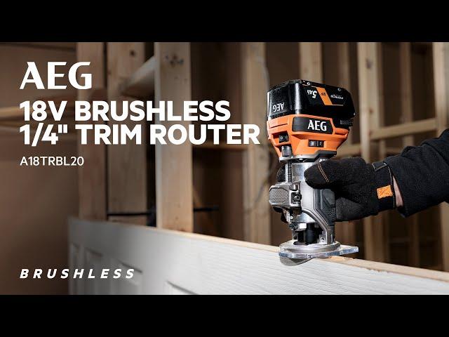 AEG 18V Brushless 1/4" Trim Router (A18TRBL20) in action.