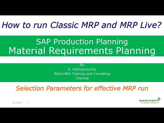 01-44 SAP PP – MRP Run & MRP Live with Selection Parameters - English SAP Production Planning