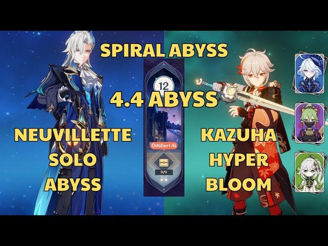 C0 Neuvillette Solo | C0 Kazuha Hyperbloom | Spiral Abyss 4.4 Floor 12 | Genshin Impact