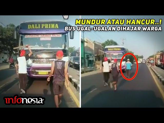 NYARIS DIBAKAR.! Bus Ugal-Ugalan Lawan Arah Dihajar Warga