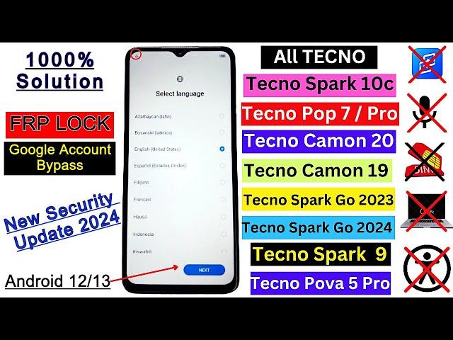 All Tecno Android 12/13 FRP Bypass 2024 New Security Update | Tecno Google Account Bypass Without PC