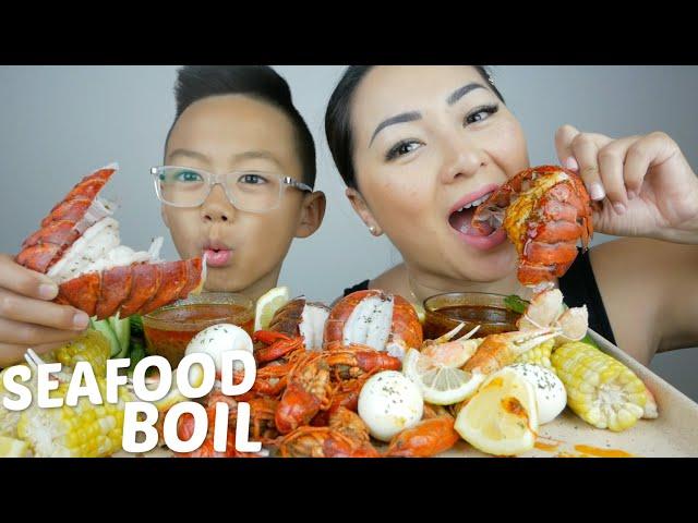 SEAFOOD BOIL, Crawfish, Lobster Tail, Snow Crab Claw Mukbang | N.E Let's Eat