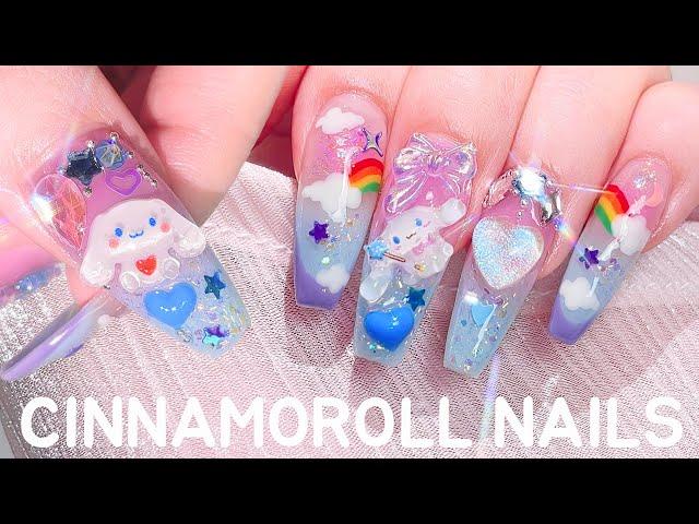 Cute and kitschy CINNAMOROLL nails️ easy nail extensions / Sanrio Nail Art ASMR