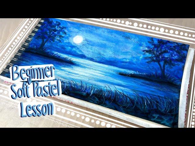 Monochromatic soft pastel landscape demo // Easy beginner pastel lesson // painting a night scene