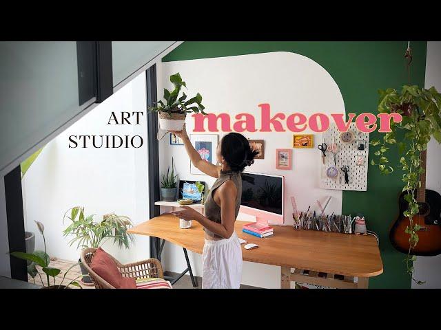 Art studio makeover + tour  DIY studio table ︎ Wall painting idea 