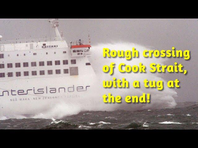 Tugboat to the rescue! Interislander Ferry needs help docking in high winds.