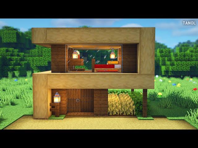 ️ Minecraft : How To Build a Small Survival Wooden Modern House_마인크래프트 건축 : 작은 야생 나무 모던하우스 만들기