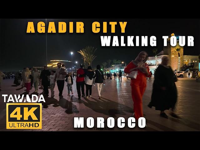 Agadir city night walking tour 2024- Morocco 4K UHD