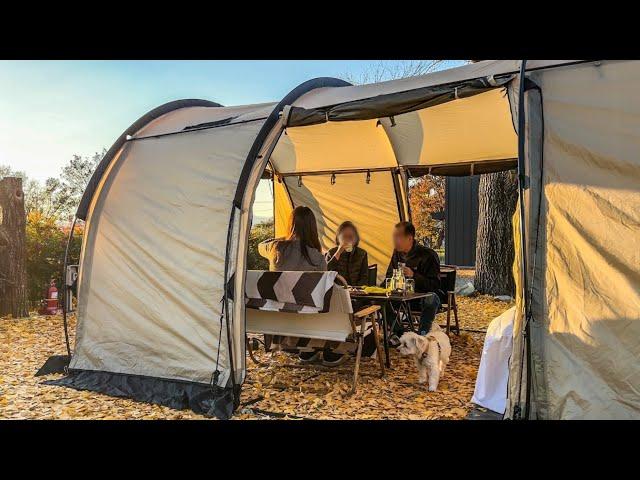 Happy Family Camping with puppy | Korean Kimchi making and Eating Show