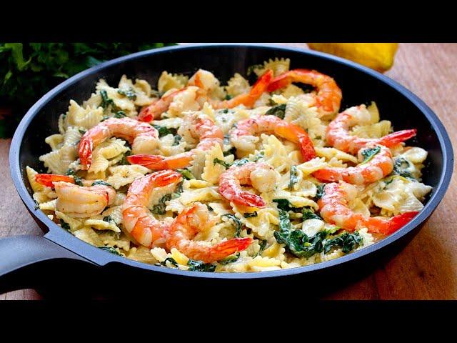 The Easiest and Most Delicious CREAMY PASTA with SPINACH and SHRIMP