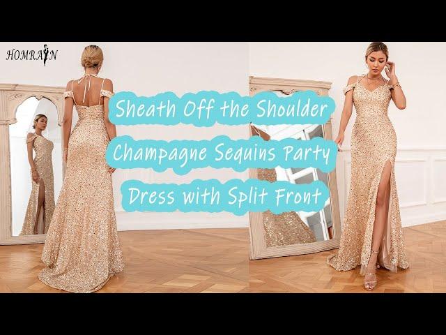 Sheath Off the Shoulder Champagne Sequins Party Dress| Homrain 2022