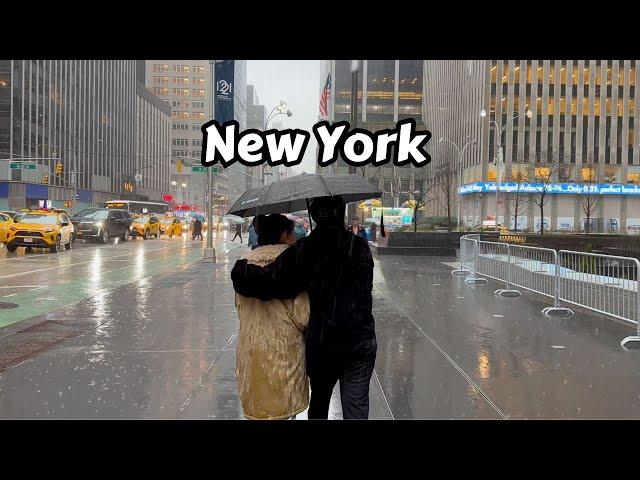 Heavy Rain Walk NYC 2024 Umbrella Rain Sounds For Sleeping