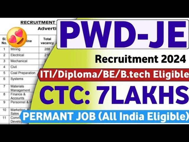 PWD Junior Engineer Recruitment 2024 | Freshers | CTC: 6LPA | Job Vacancy 2024 | Latest Jobs 2024