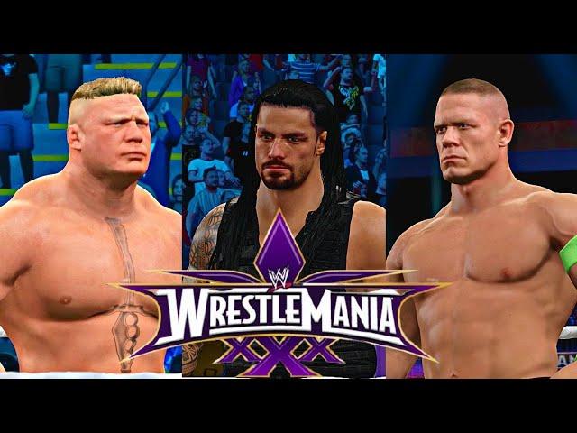 brock lesner vs roman reigns vs john cena triple thread match at Wrestlemania 2k15 gameplay #wwe2k22