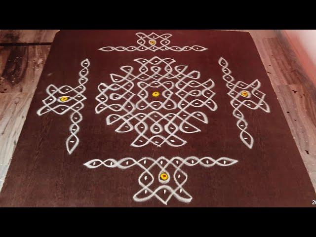 9 Dots Rangoli With Suitable  Side Muggulu || 9-3-3 dots melikala muggu || teluginti ammayi