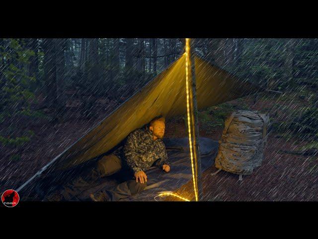 Cowboy Camping without a Tent at the Top of a Mountain with Strong Winds and Rain - Adventure