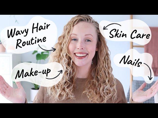 My MINIMALIST Beauty Routine | Wavy Hair Routine, Skin Care & Make-up