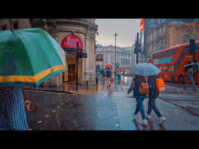 London West End Rainy Evening Walk, Wet City Streets Ambience