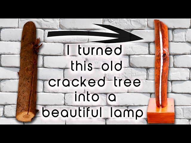 DIY WOOD LAMP. I turned this old cracked tree into a beautiful lamp