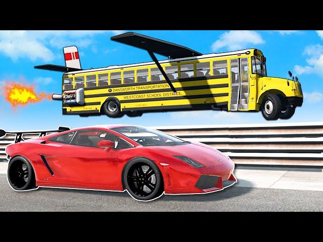 I Brought a FLYING BUS to a Drag Race! - BeamNG Multiplayer Mod Gameplay