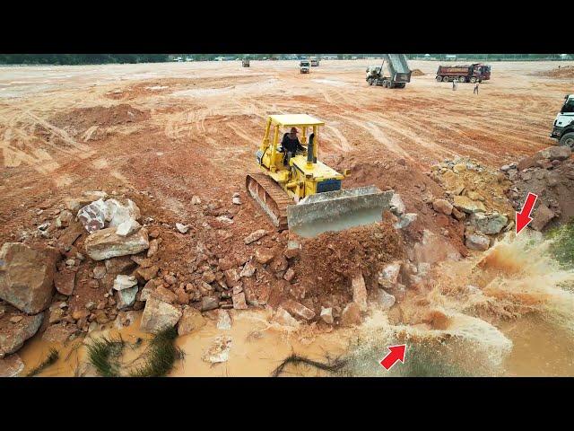 Part 52| Best Technique Construction Skill Operator Bulldozer Pushing Rock, Dump Truck Dumping Rock