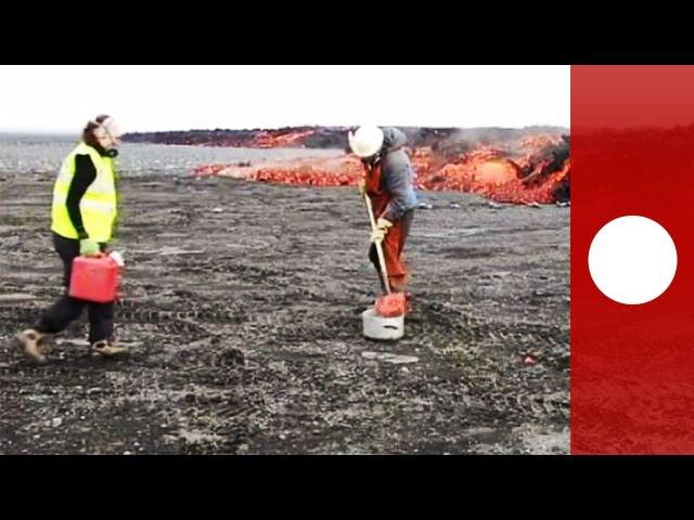 Watch: Scientist boil water with glowing lava creeping from Icelandic Bardarbunga volcano