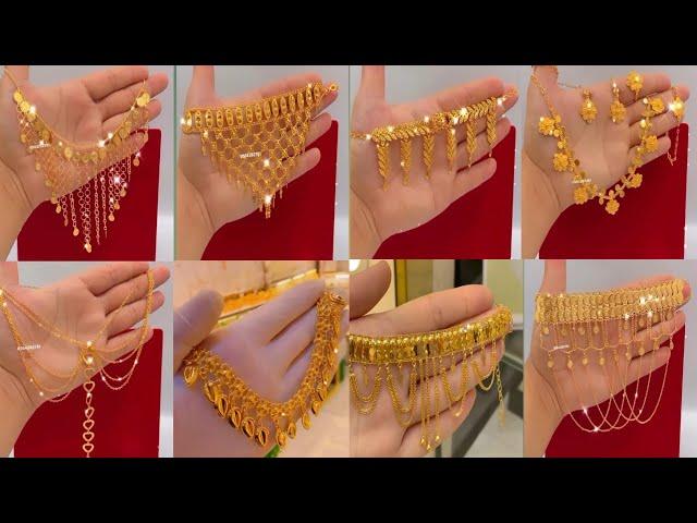 Latest gold necklace designs with weight and price 2024//light weight simple gold necklace designs