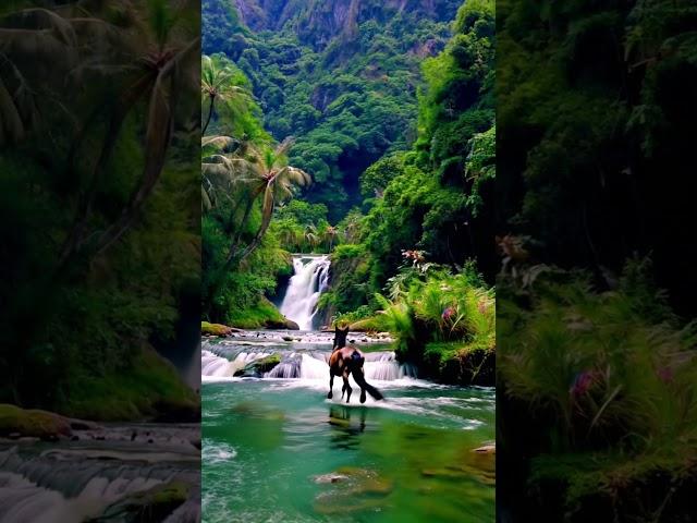 Beautiful Horse Crossing River | Harmony in Nature #trending #shorts #horse #river #shortsvideo