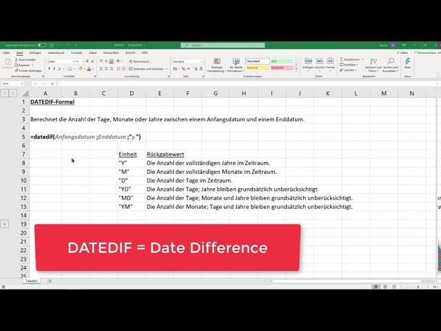 Excel DATEDIF Formel - Datumsunterschied berechnen [Alter, Geburtsdatum, Datumsdifferenzen]