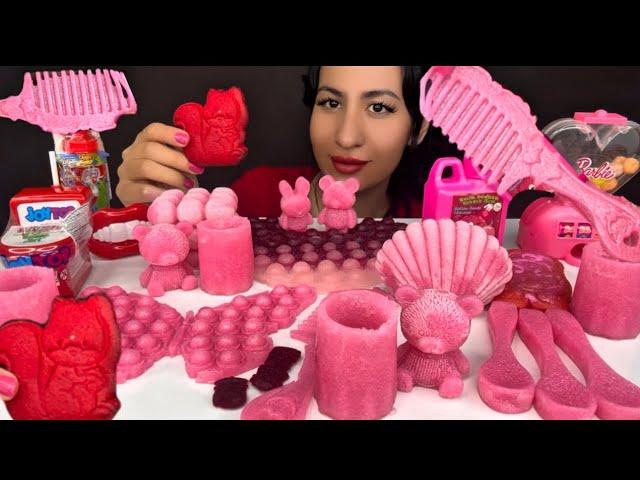 EXTREMELY CRUNCHY FROZEN PINK JELLY!  Satisfying ASMR Eating Sounds