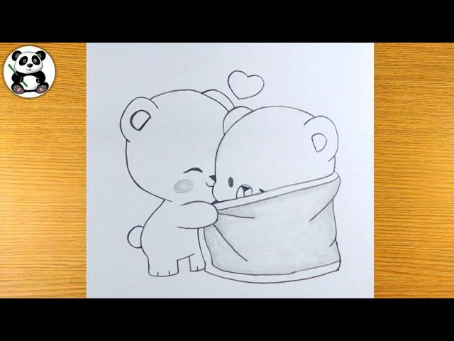 Cute animal two couples pencil drawing in winter season | pencil sketching