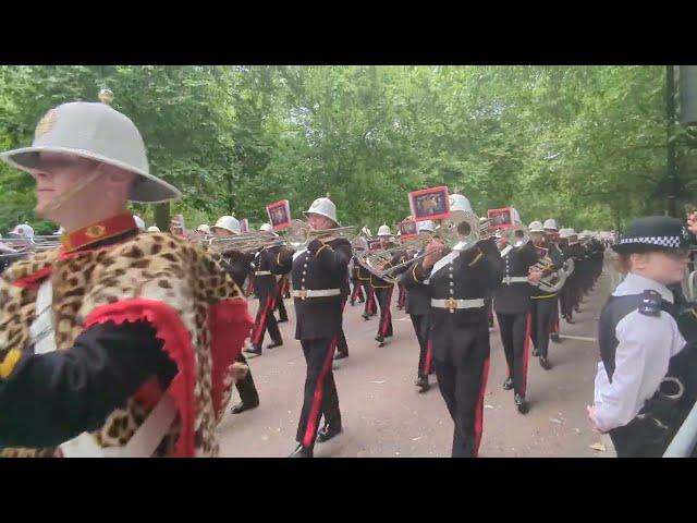 Royal Marines Beating Retreat 2024: HM Royal Marines Massed Bands returning to wellington Barracks