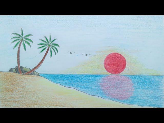 Beautiful sunset scenery drawing / Happy Drawing24