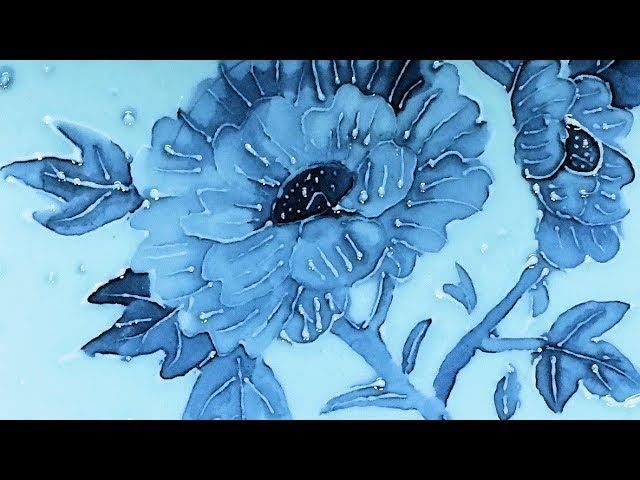 イッチン描き7寸皿染付　Blue and White underglaze painting