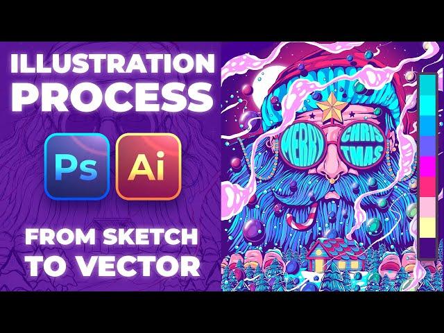 Creating a Christmas Poster with Photoshop and Illustrator - Illustration Process - Sketch to Vector