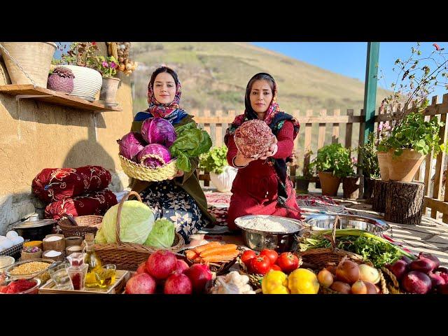 Rural Life in Iran: Cooking Stuffed Cabbage Rolls with Meat