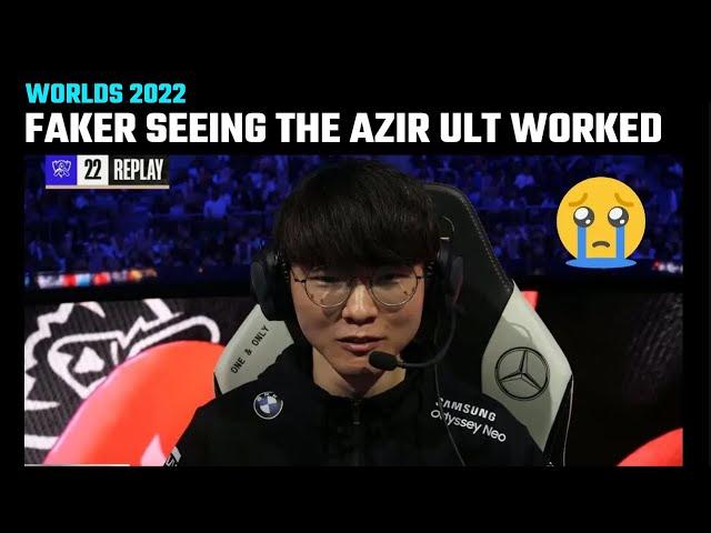 Faker's reaction when the Azir Ult worked | T1 vs JDG | Worlds 2022 Semifinals