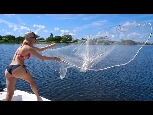 Learning how to throw a cast net, catching bait & catching MONSTER fish!!