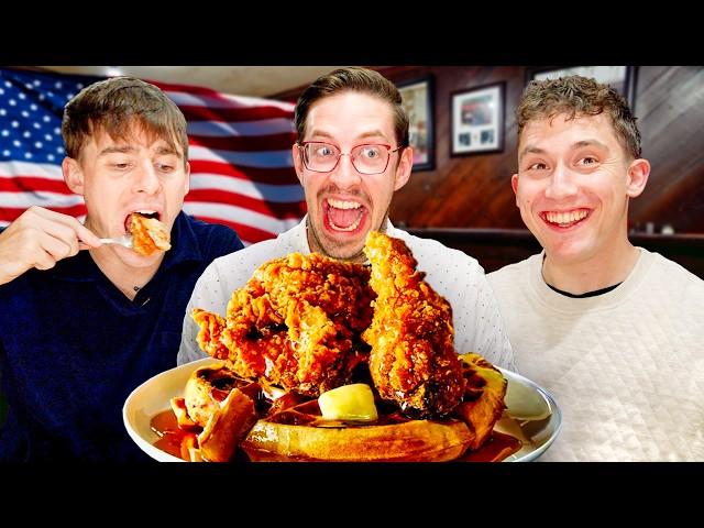 Two Brits try Chicken and Waffles with Try Guy Keith!