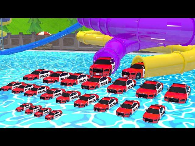 Police Car Play Water Slide Tube Escape Game Crime City Escape!!! Who will escape?