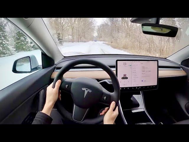 2021 Tesla Model Y Standard Range RWD - POV Winter Driving Impressions