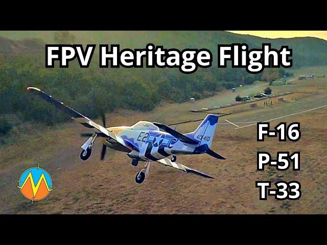 RC FPV Formation Heritage Flight Practice with P-51, F-16, T-33 & Viper Jet as Chase Plane