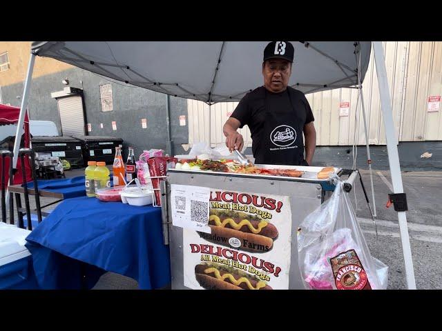 Mexican Hot Dog Stand Vendor In L.A - Los Angeles Street Food