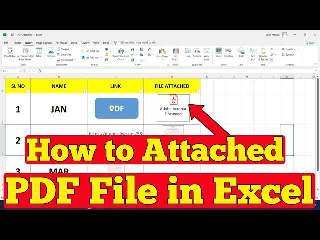 How to attached pdf file into excel sheet