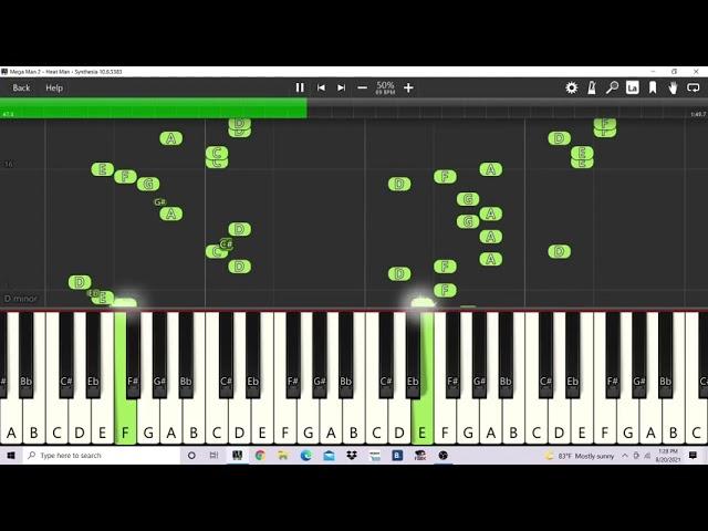 Heat Man- Mega Man 2 Piano Tutorial MIDI (Intermediate 50% speed)